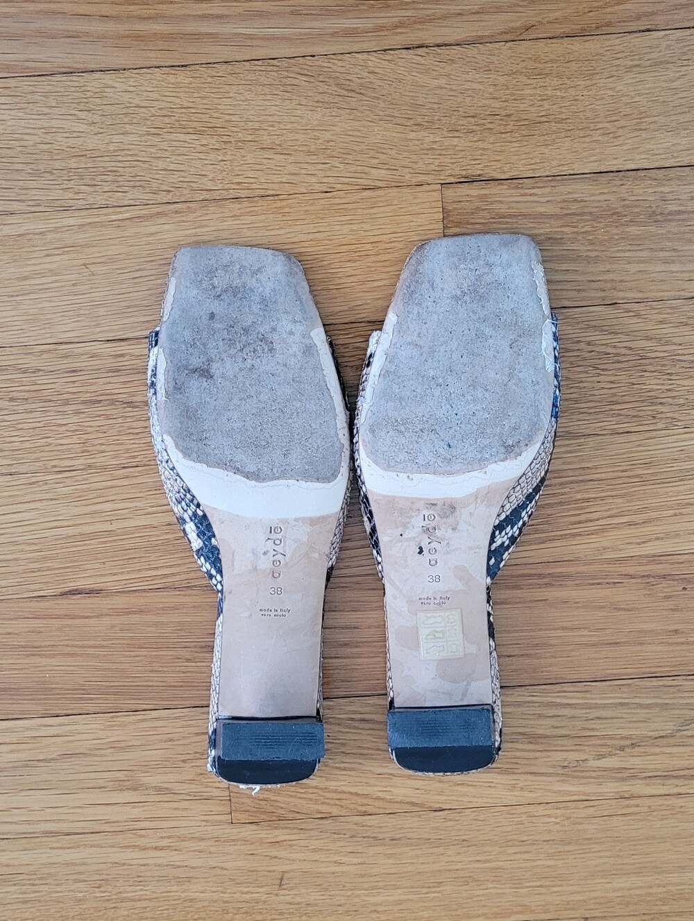 AEYDE SNAKE PRINT LEATHER SQUARE TOE BLOCK HEEL MULES MADE IN ITALY - Picture 6 of 8